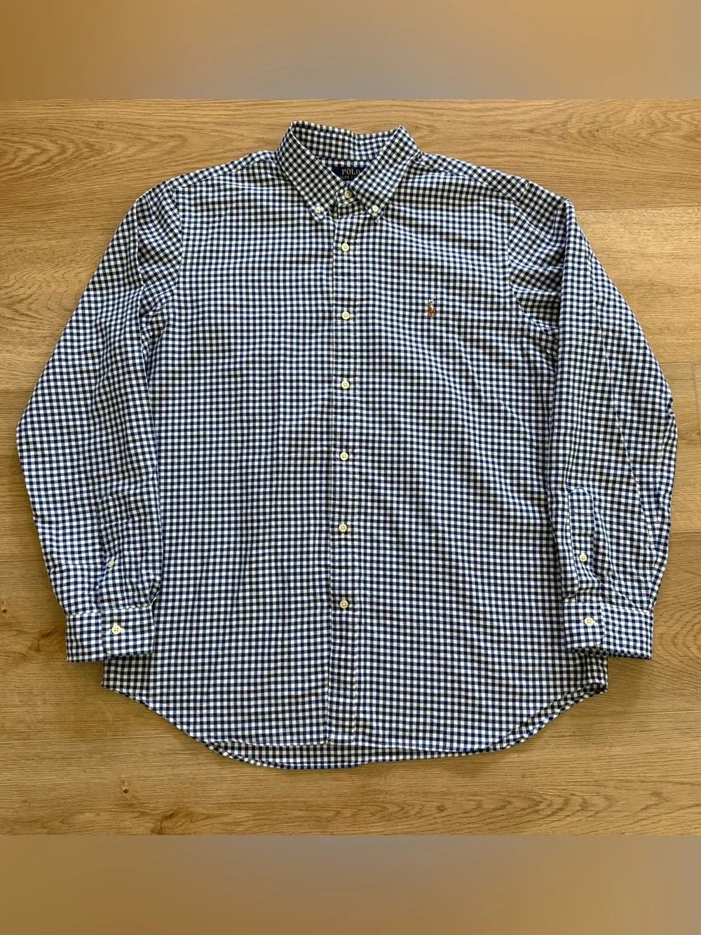 Polo Ralph Lauren Classic Fit Gingham Button Down Shirt XL Blue White Cotton